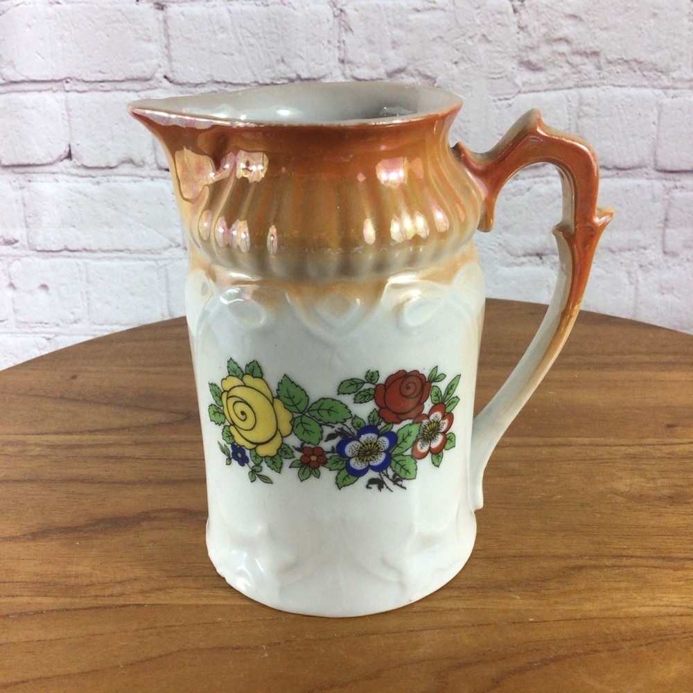 Vintage Bavaria RWC Floral Iridescent Ceramic Pitcher